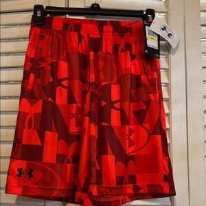 Under Armour Red Athletic Shorts with Geometric Design. New with Tags